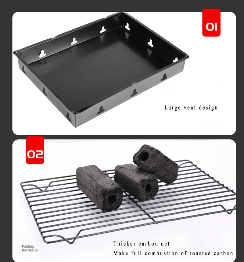 Folding Portable Barbecue Charcoal Grill, Barbecue Desk Tabletop Outdoor Stainless Steel Smoker BBQ for Outdoor Cooking Camping