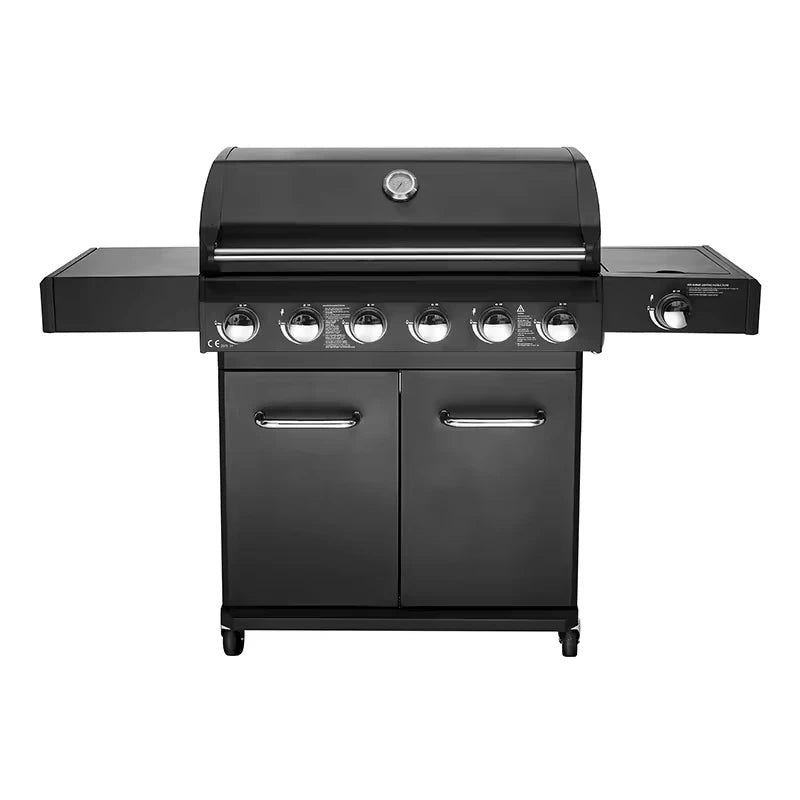 Trolley BBQ Stove  Outdoor Propane Gas BBQ Grill Commercial Gas Barbecue Restaurant  Smokeless 6 burner  BBQ Grills