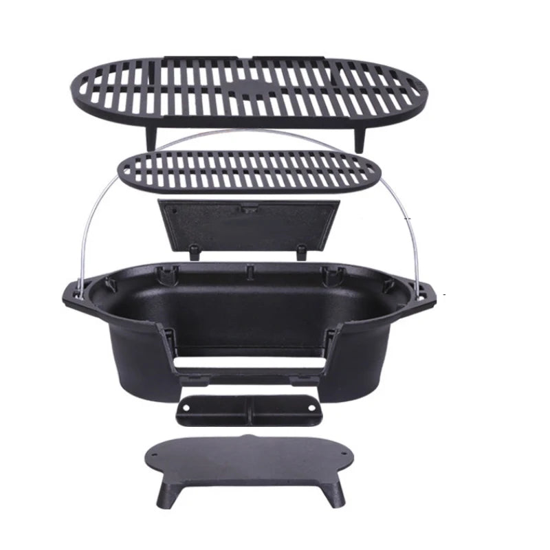 Outdoor Portable Cast Iron Charcoal Grill, Barbecue Stove