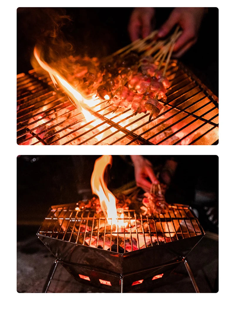 Outdoor Folding Stainless Steel Grill Barbecue Rack Detachable Charcoal Stove BBQ Grill Lightweight Brazier Foldable Hibachi