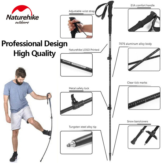 Naturehike ST03 7075 Aluminium Alloy Folding Trekking Pole Walking Stick Climbing Retractable 3 Sections Telescopic Alpenstocks
