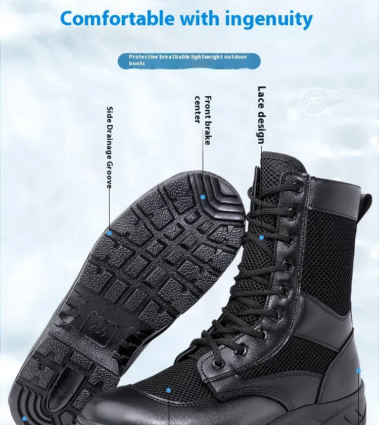 Summer ultra-light combat boots comfortable mesh shoes mountaineering boots men women high-top training boots security shoes