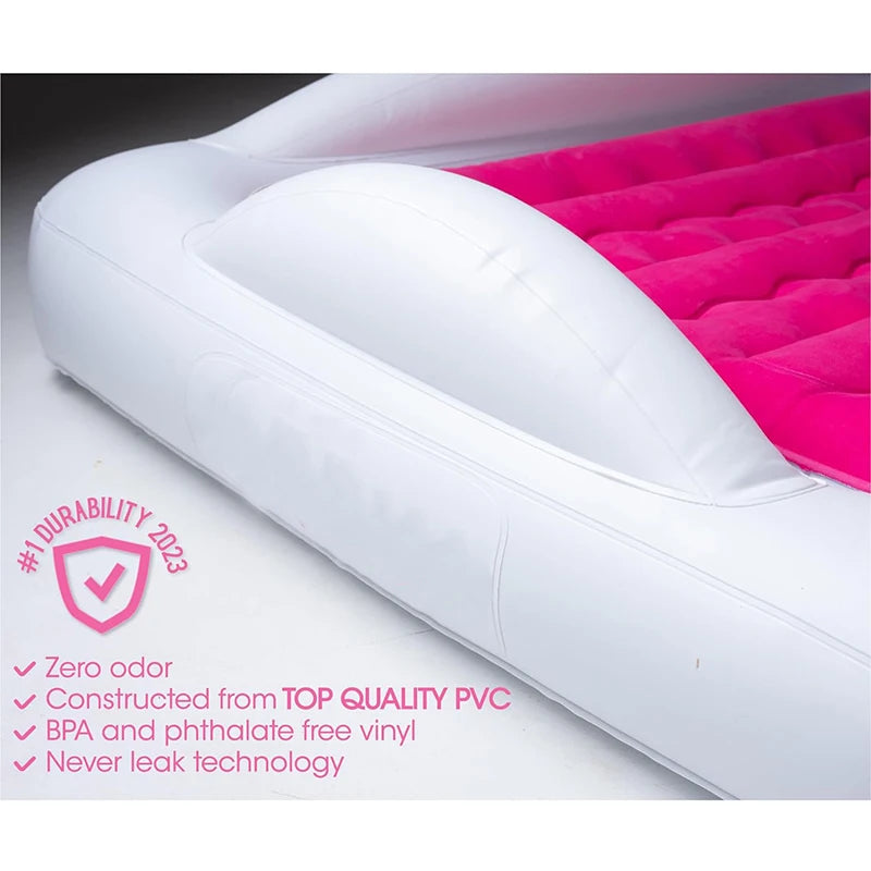 Inflatable Toddler Travel Bed with Safety Bumpers Backrest` Portable Kids Air Mattress Sleeping Bag Lazy Sofa for Travel Camping