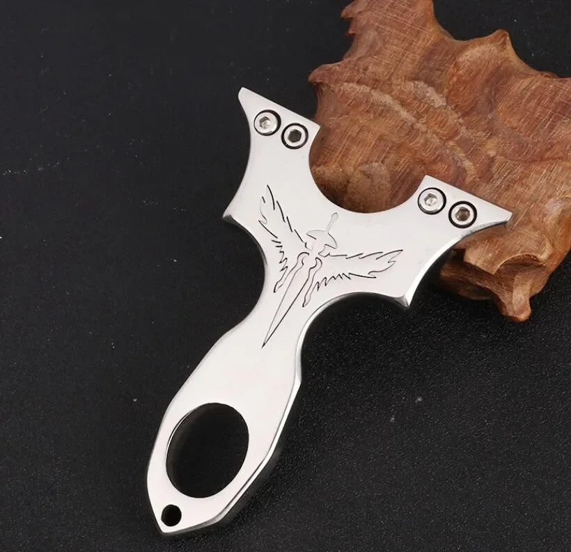 New Stainless Steel CNC Wire-cut Slingshot Exquisitely Carved Patterns High-quality Shooting Catapult Set with Rubber Band