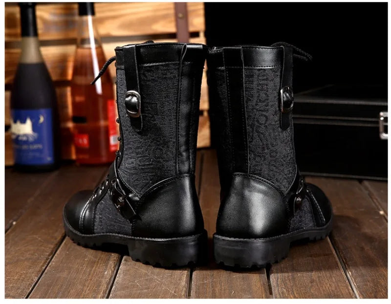 2025New Men Boots Fashion Mid-calf Boots Trend Motorcycle Boot High Top Casual Boots for Men Plush Warm Winter Boot Botas Hombre
