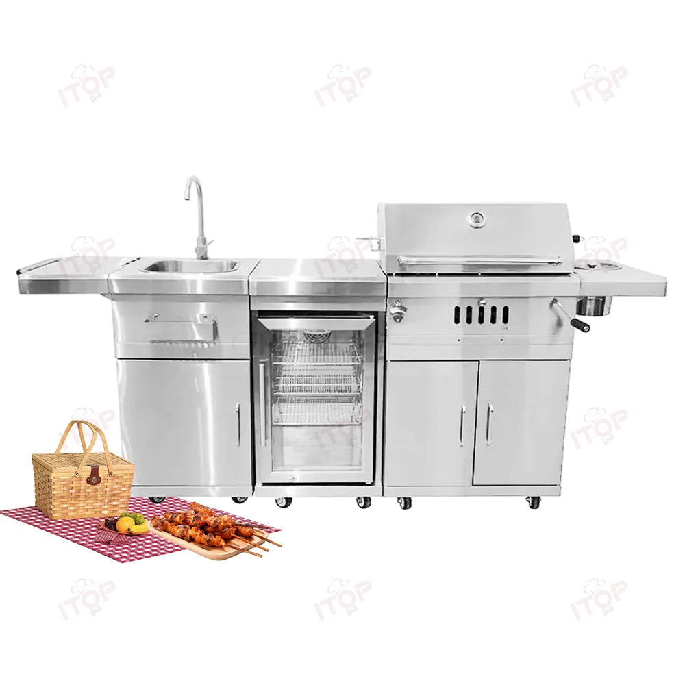 Outdoor Charcoal Bbq Grill With Chiller and Sink Stainless Steel 304 Barbecue Grill Bbq Stove Outdoor Stainless Steel Bbq Grill