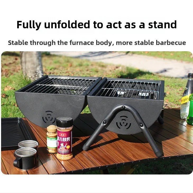Carbon Steel Outdoor BBQ Grill  Dual-Sided Griddle with Independent Charcoal Tray Foldable Camping Gear  Handheld BBQ Grill