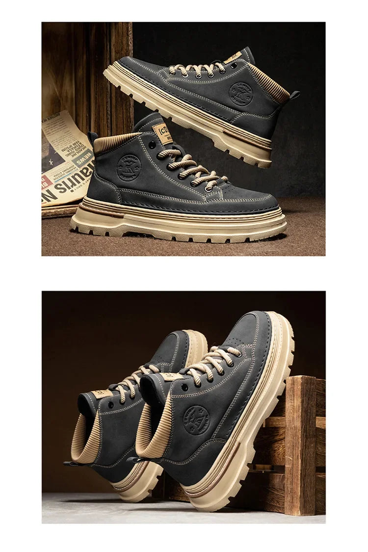 Men Ankle Boots Retro British High-top Men Boots Stylish Luxury High-top High Quality Leather Shoes Outdoor Men Motorcycle Shoes