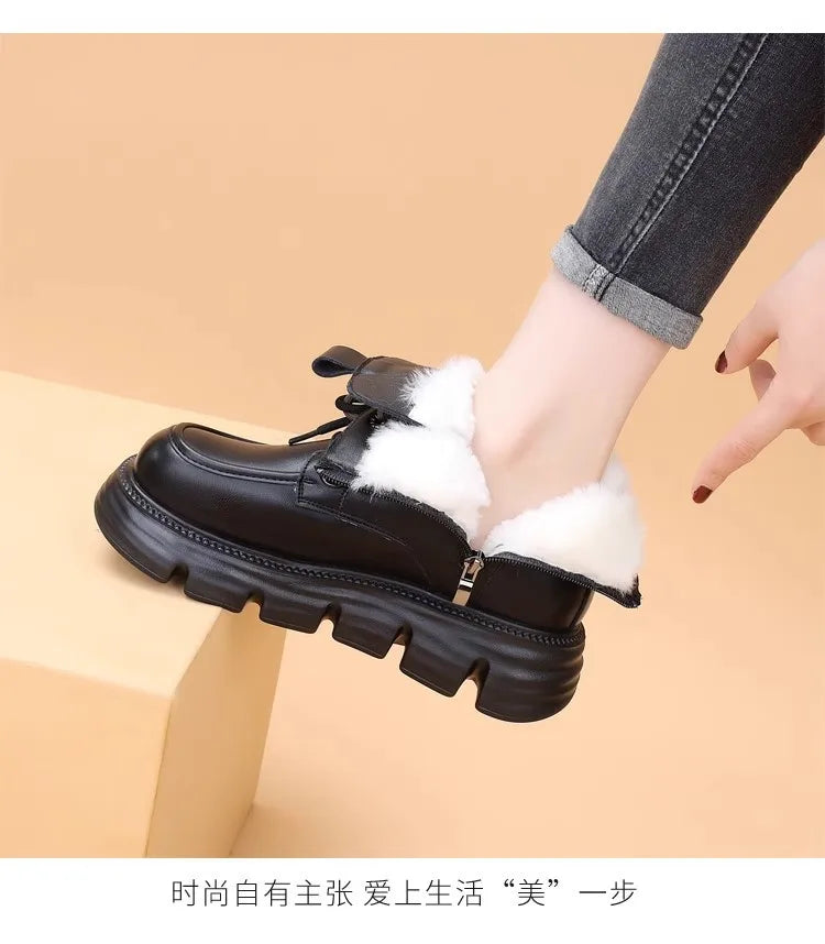 Women's Boots Winter New Fur Snow Boots Platform Plush Comfortable Anti Slip Warm Lace Up Cold Proof Cotton Ankle Boots Women