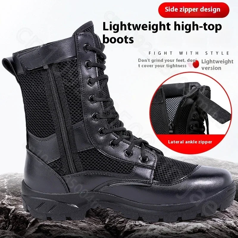 Summer ultra-light combat boots comfortable mesh shoes mountaineering boots men women high-top training boots security shoes