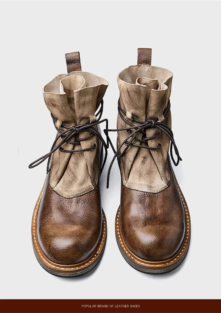 Retro Cowhide Motorcycle Boots Men Quality Breathable Motorbike Leather Boots Wear Resistant Moto Riding Shoes Summer Winter