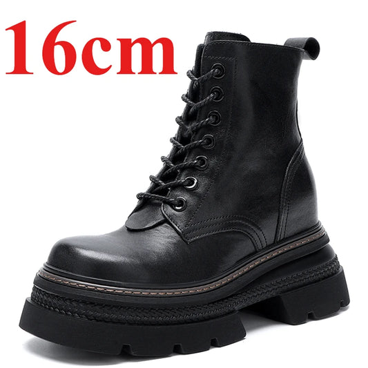 Genuine Leather Fashionable Comfortable 16cm Height Increasing Boots Shoes for Women's 14cm Thick Bottom Round Head Short Boots