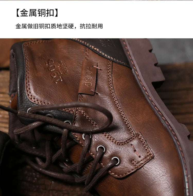 Vintage Men Boots 2024 New Autumn Winter Shoes High Quality Men's Leather Boots Side Zipper Men's Ankle Boots Large Size 39 48