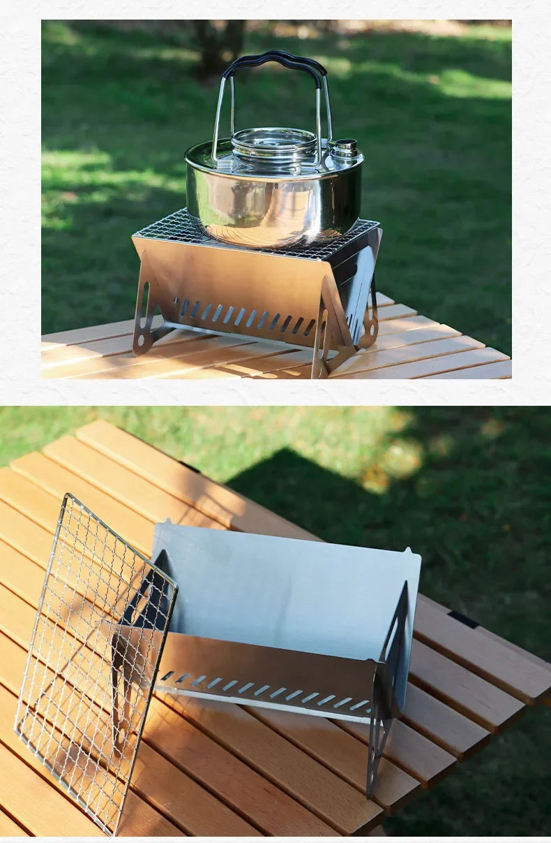 Outdoor Camping Barbecue Grill Heating Stoves with BBQ Grill Plate Portable Folding Stainless Steel Barbeque Cooking Stove