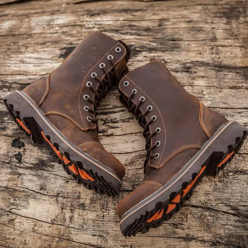 Men's Mid-calf Shoes High Tube Work Shoes Couples Outdoor Motorcycle Boots Large Size Women's Boots Winter Plush Cotton Shoes