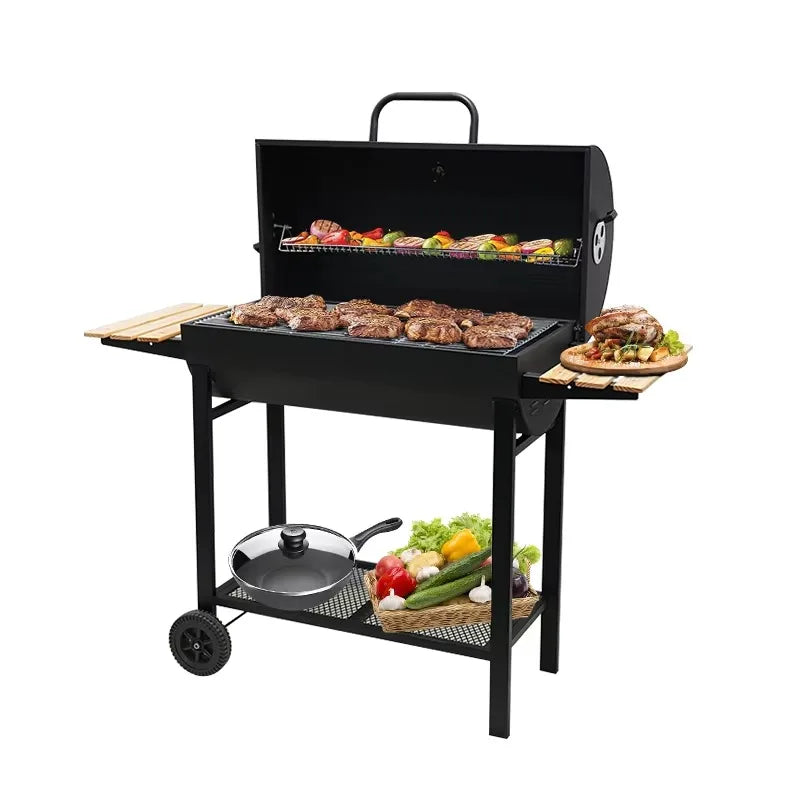 Heavy Duty Garden Barrel Trolley Barbeque Grill Outdoor Smoker Barbecue Grill Charcoal Bbq Grill with Side Table