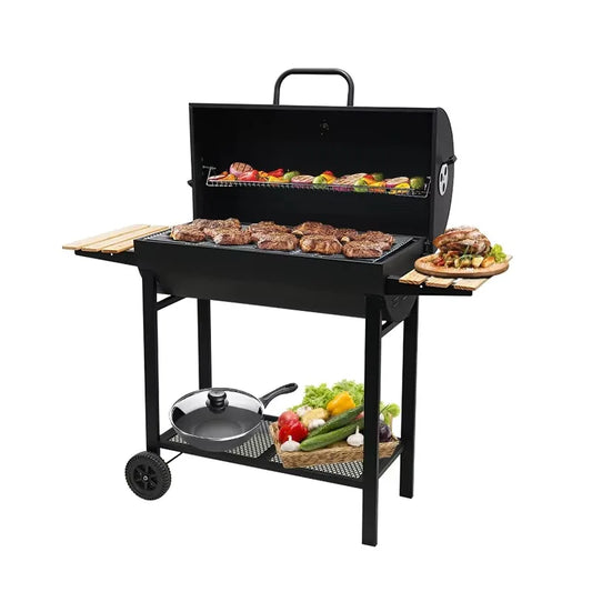 Heavy Duty Garden Barrel Trolley Barbeque Grill Outdoor Smoker Barbecue Grill Charcoal Bbq Grill with Side Table