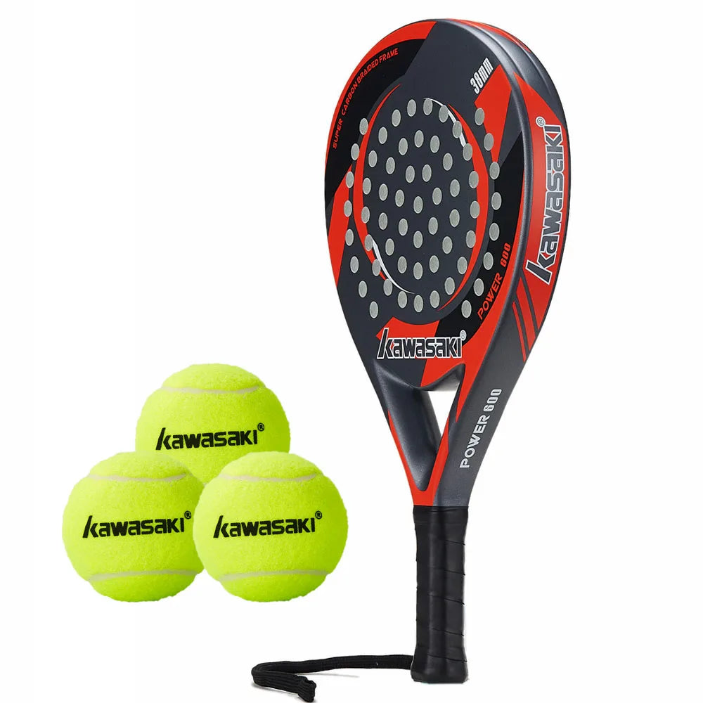 Kawasaki Brand Padel Tennis Carbon Fiber Soft EVA Face Tennis Paddle Racquet Racket with Padle Bag Cover Power 600