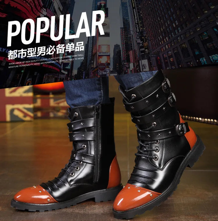 Men's boots winter warmth velvet function metal high-tube cycling boots height-increasing shoes motorcycle boots black 37-48