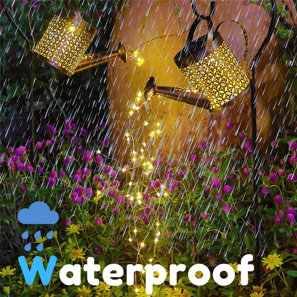 LED Solar Lights Outdoor Watering Can Light Hanging Waterfall Decor Yard Porch Lawn Outdoor Solar Garland Lights Waterproof
