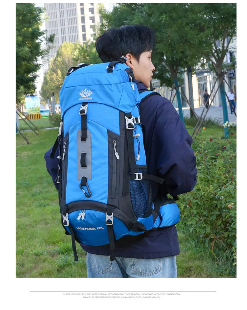 60L Large-Capacity Outdoor Mountaineering Backpack,Anti Splashing Water Wear-Resistant Camping Hiking And Cross-Country Backpack