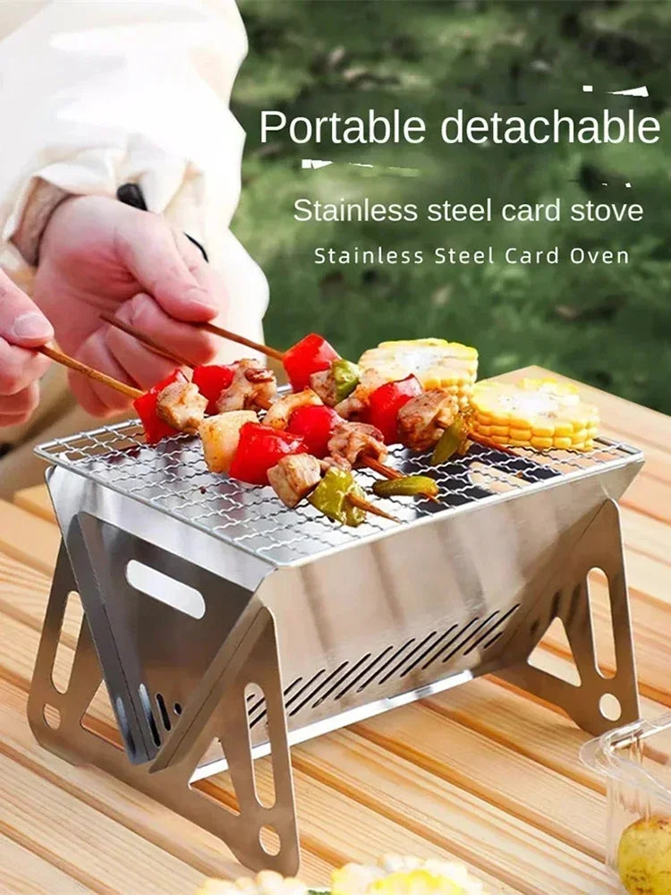 Portable Folding Barbecue Grill Heating Stoves Multifunction Camping BBQ Grill Rack Net Firewood Stove Stainless steel BBQ Grill