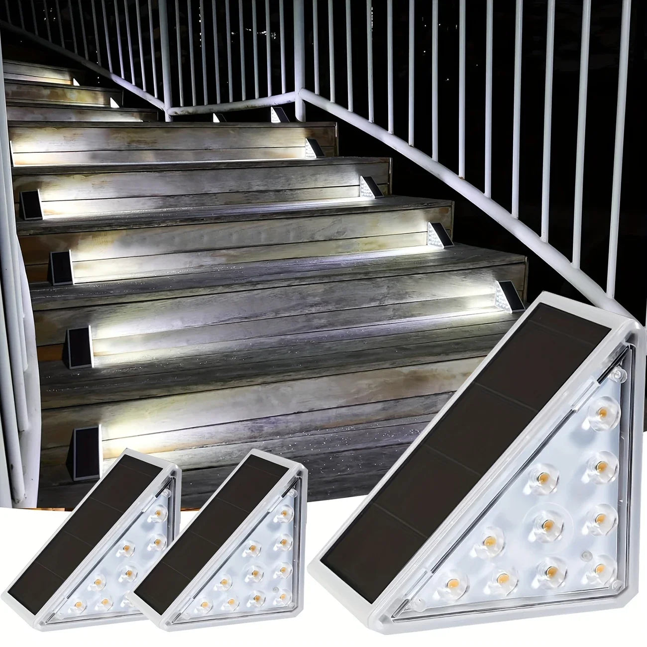 2PC Solar Garden Lights, Stair Step Lights, Outdoor Waterproof Sensor Step Lights, Home Base Lights, Lighting Pathway Lamps, Fen