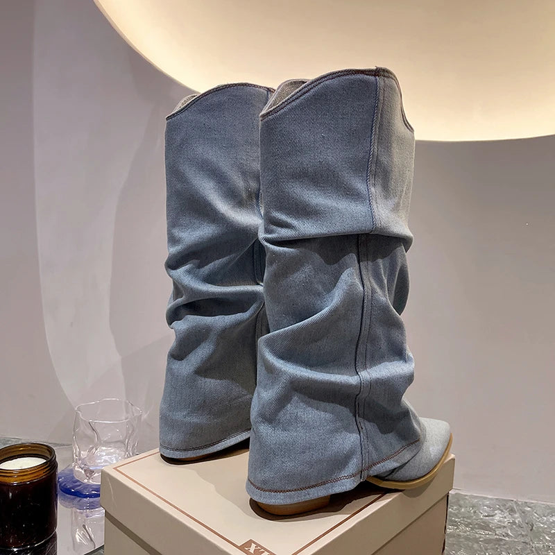 2023 New Knee High Knight Boots Pointed Toe Chelsea Boots Women Shoes Autumn Winter Brand Gladiator Goth Snow Motorcycle Boots