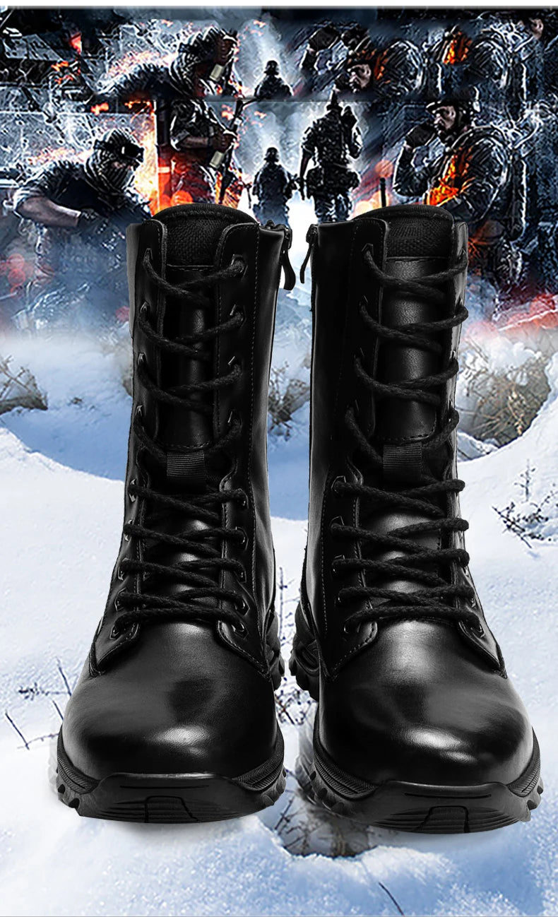 Genuine Leather Ankle Boots Men Outdoor Leather Winter Fur Warm Man Boots Army Hunting Boots for Men Shoes Casual Black Boots