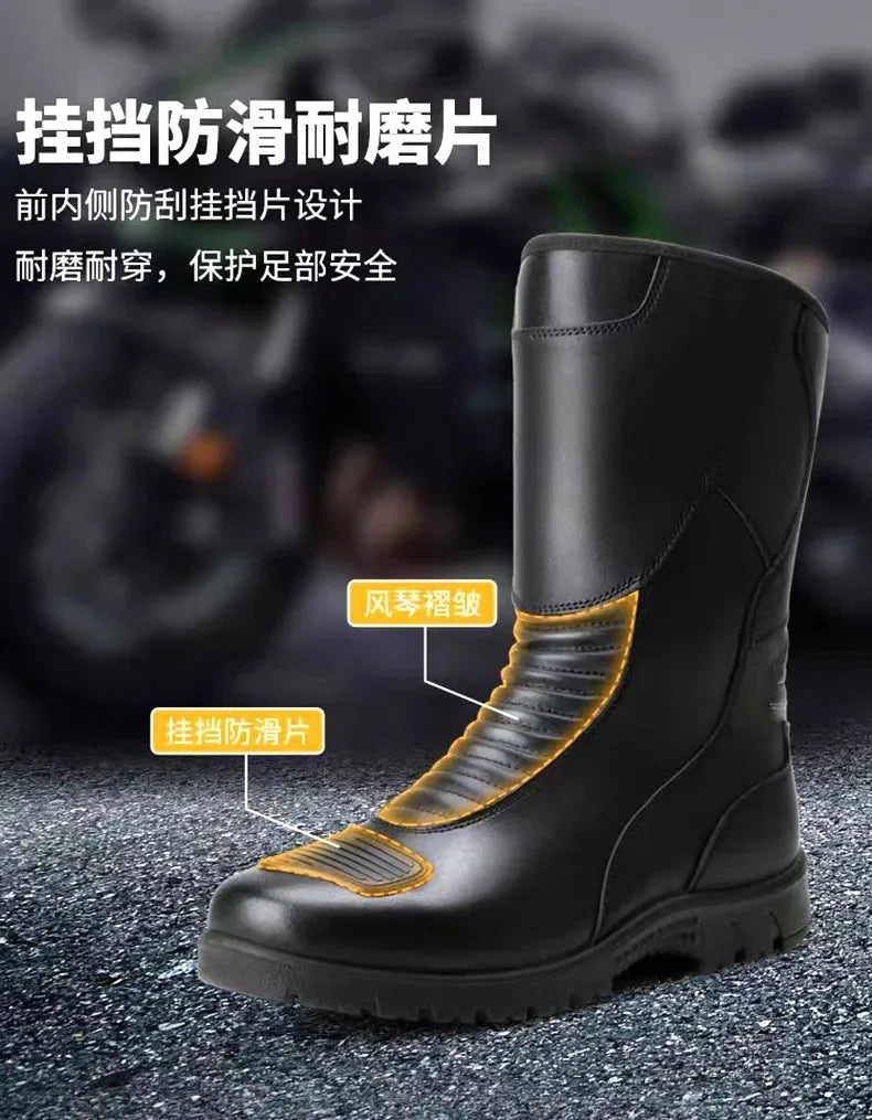 Motorcycle Boots Men Classic Motocross Boots with Reinforced Heel Toe Counter Waterproof Tall Motorcycle Touring Boot Botas Moto