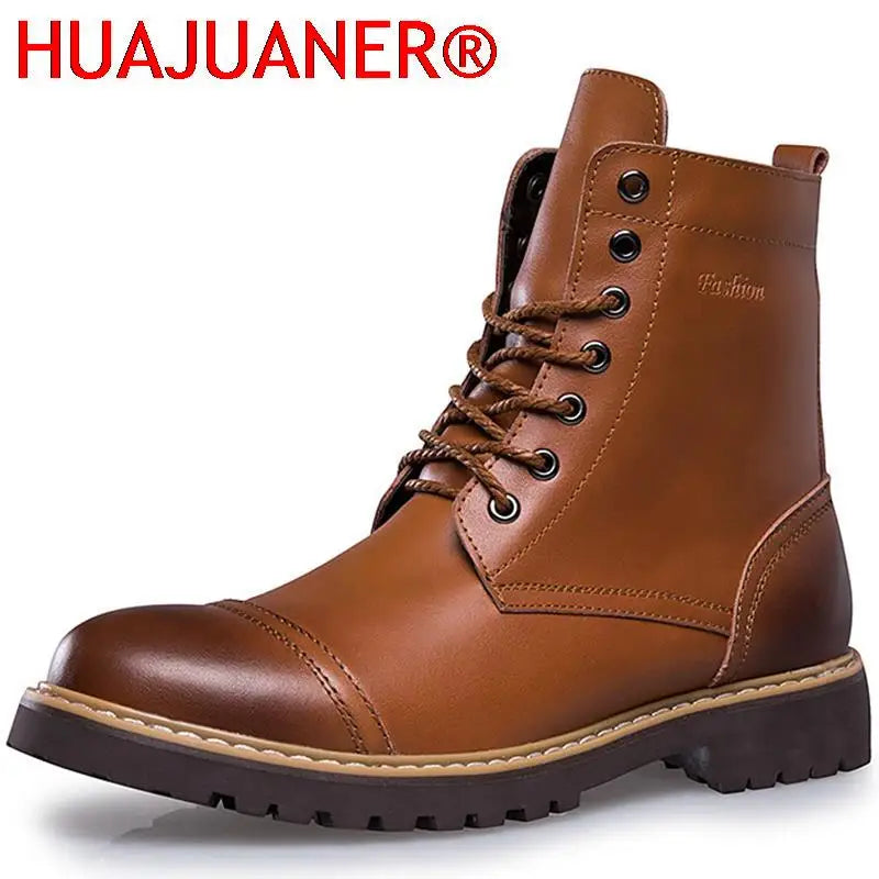 Genuine Leather Men's Boots Plush Warm Winter Boots High Quality Men Motorcycle Boots Fashion Tooling Shoes