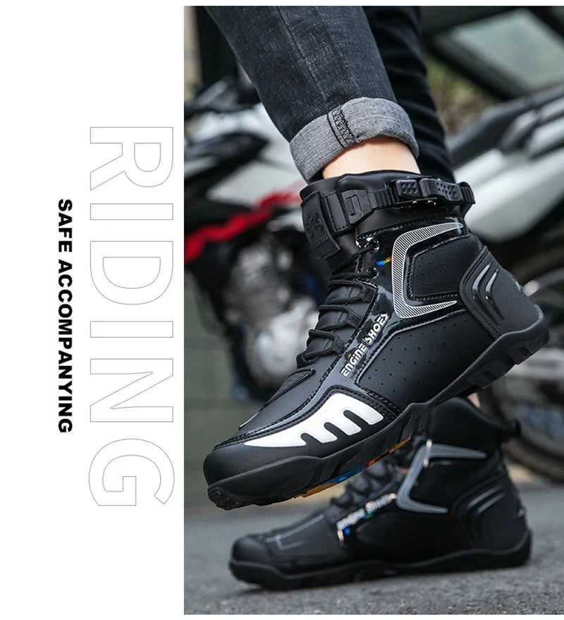 Men Motorcycle Boots Breathable Anti-fall Riders Motorbike Shoes TPU Protection Anti Slip Men's Motocross Bike Riding Boot