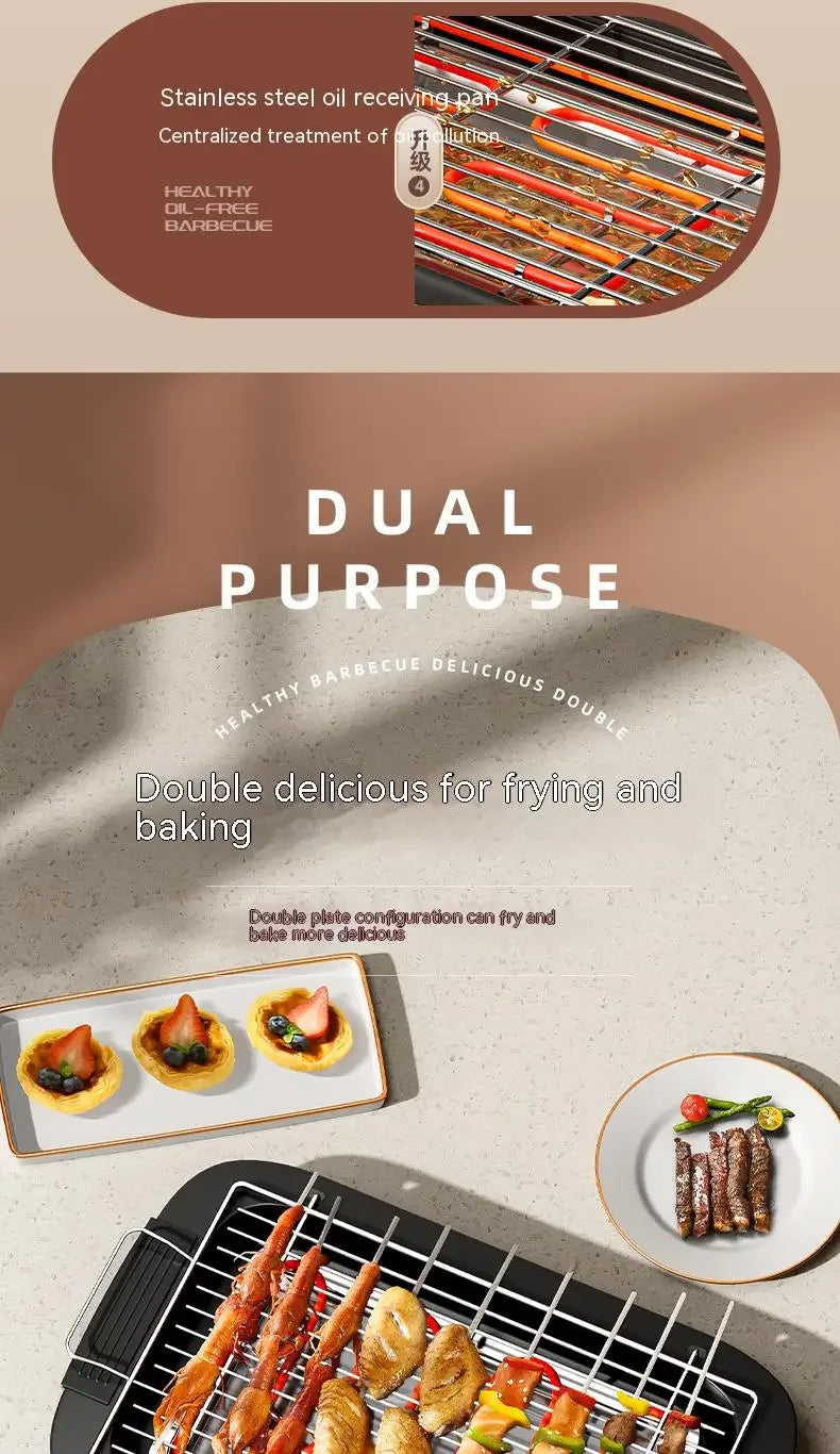 Electric Grill Indoor Smokeless Portable Food Barbecue Grill Smokeless Household Barbecue Grill Barbecue Skewers Portable Stove