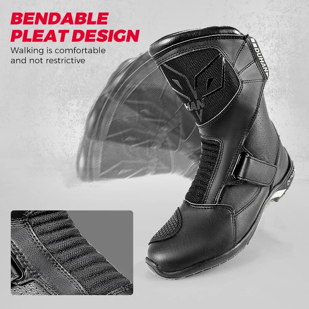 Motorcycle Short Boots Couple Shoes Leather Men Women Riding Racing Protective Breathable Anti-slip Soft Sole Motocross Off-road