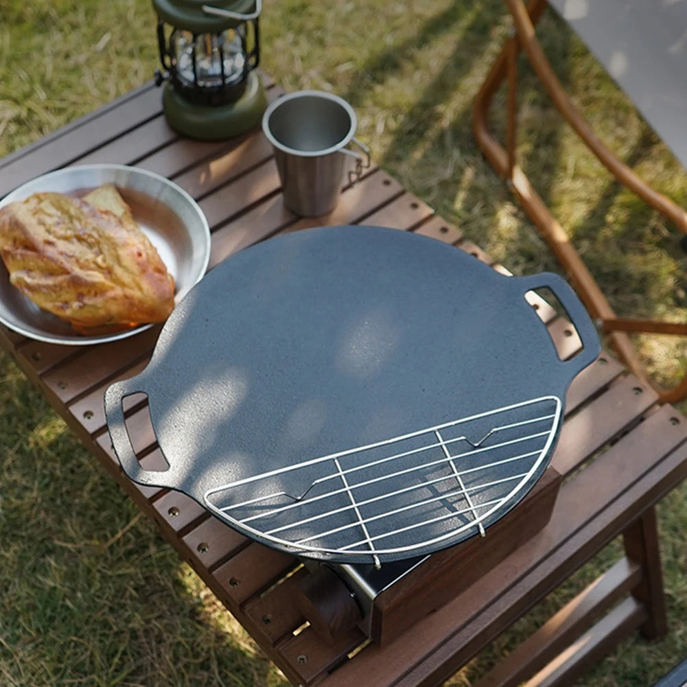 Stainless Steel Semi-Circular Oil Drain Rack Anti-Scorching Non-Stick Grill Rack for Outdoor Camping Barbeque Frying Pan Baking