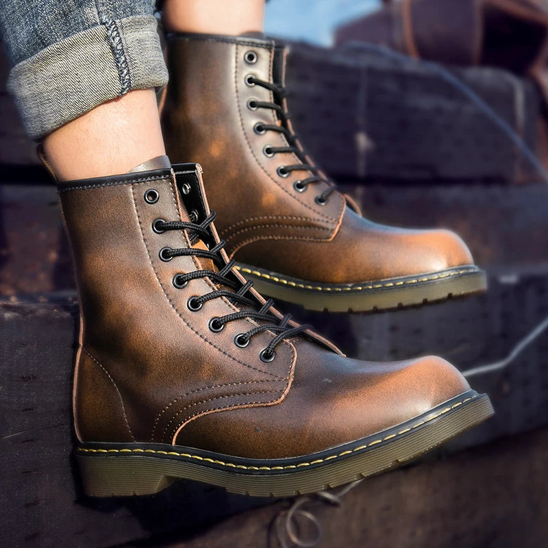 Fashion Men's Boots British Style High Top Casual Sneakers Men Luxury Designer Work Shoes Outdoor Anti slip Motorcycle Boots Mal