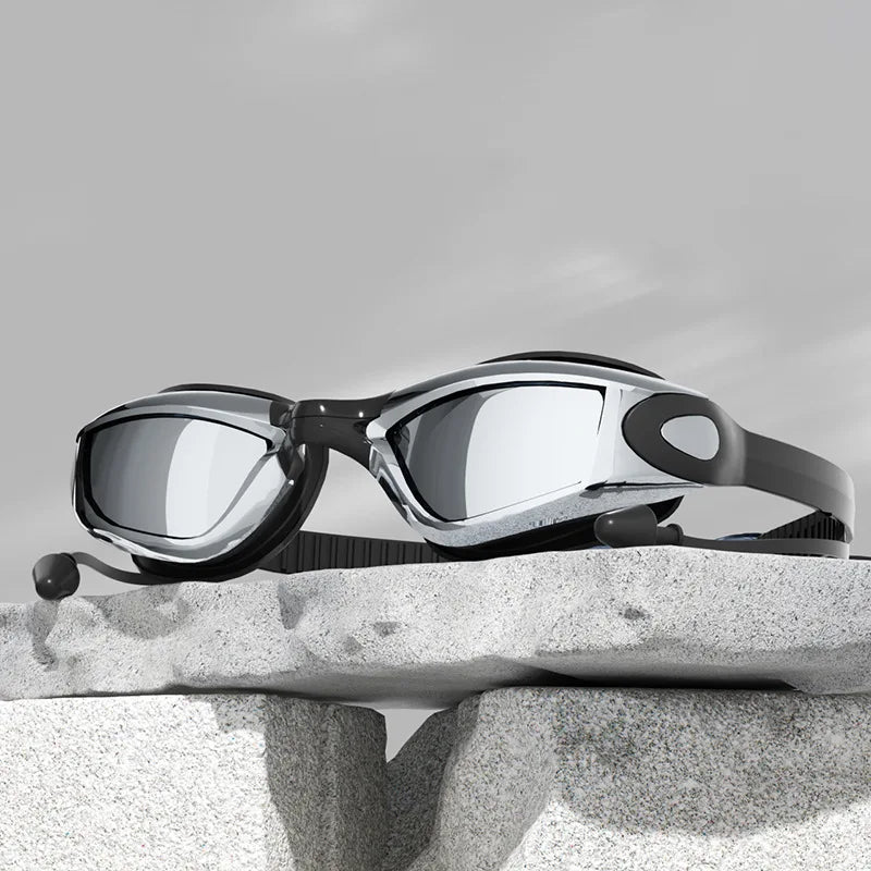 Professional Swimming Goggles with Earplugs Adult Anti-fog UV Protection Lens Men Women Waterproof Adjustable Silicone Glasses