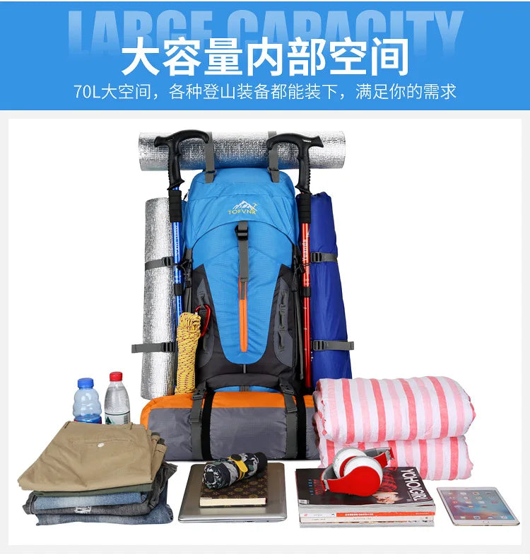 2025 cross-border outdoor hiking bag shoulder hiking sports bag waterproof bag backpack large capacity polyester backpack a001