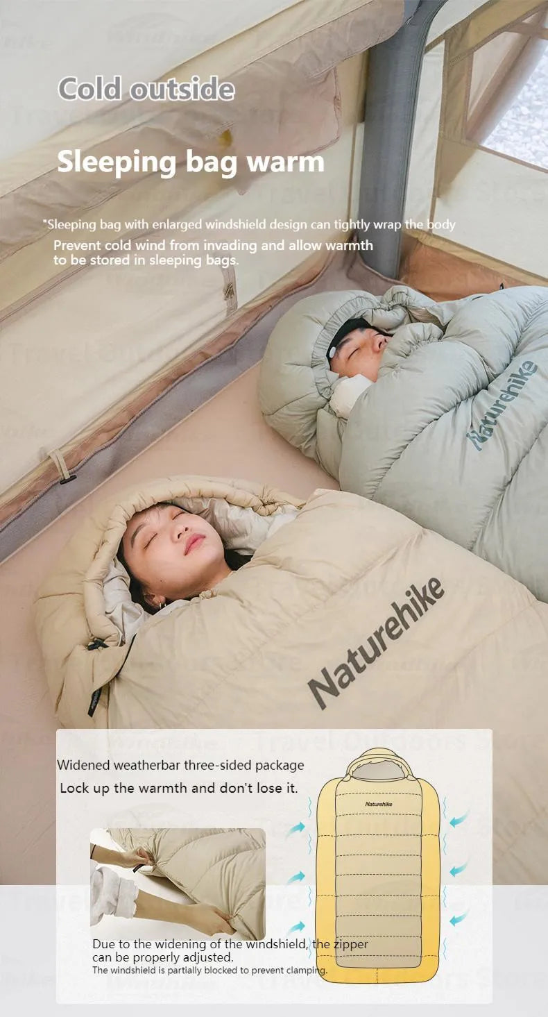 Naturehike Duck Down Sleeping Bag Ultralight Autumn Winter Spring Widened Sleeping Bag Hooded Windproof Waterproof -10℃ Outdoor