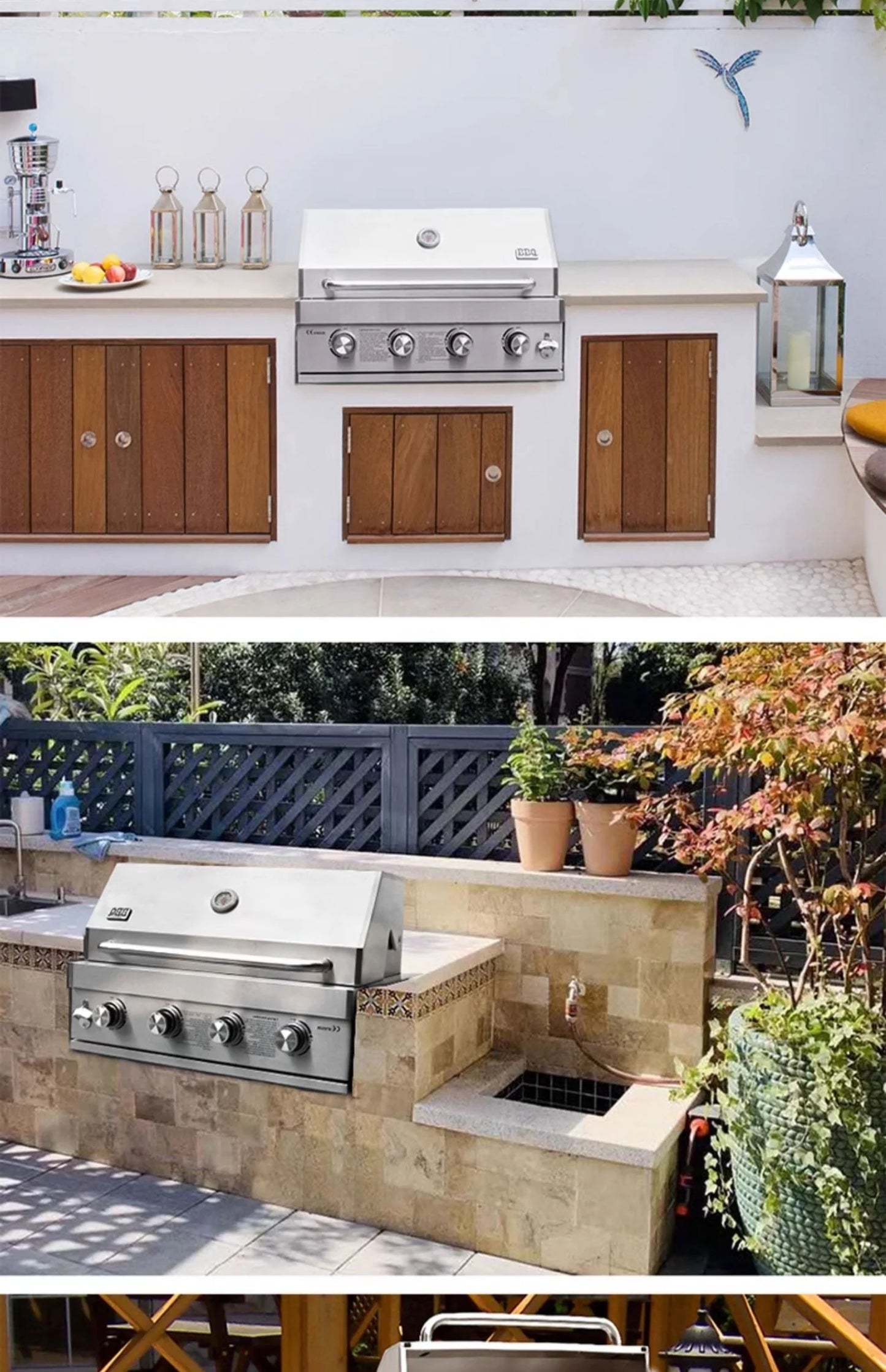 2025 Newest 304 Stainless Steel Built-in Courtyard Grill Gas Charcoal Dual Fuel Smoker BBQ Grill