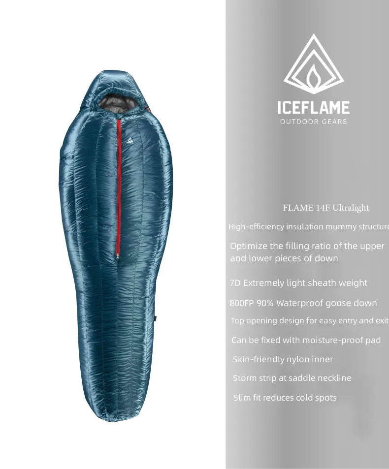 Ice Flame HW 20D Nylon Ultralight Mummy White Goose Down Sleeping Bag Outdoors Camping Keep Warm Duck Down Adult Equipment