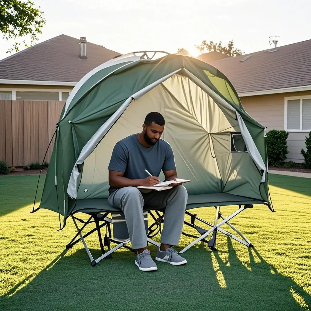 All-Season Camping Cot Tent 1-Person - Sturdy Cross-Braced Structure, for Fishing or Outdoor Activities,, Compact & Portable