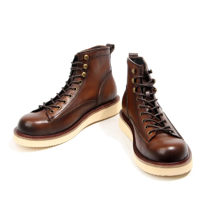 2025 New Vintage Autumn Winter Boots Lace Up Design Male Footwear Cow Real Leather Short Boots Retro Desert Boots Man Shoes A082