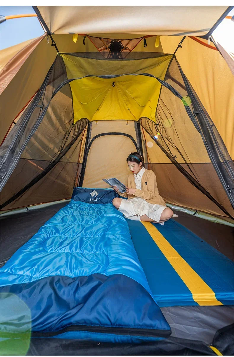 Fully Automatic Double Dec ker Hexagonal Tent for 3-4 People Camp ing Rain Proof Camping, Quick Opening Beach