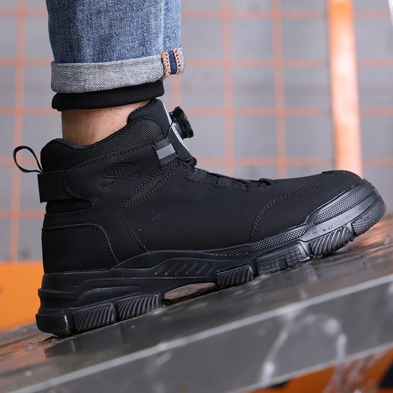 Waterproof Men Boots Rotating Buttons Safety Shoes Men Puncture-Proof Work Boots Steel Toe Shoes Light Indestructible Shoes