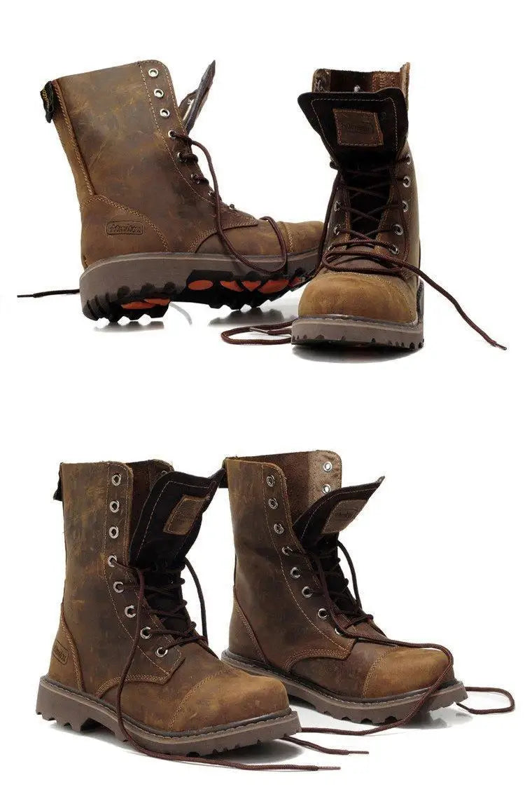 Men's Mid-calf Shoes High Tube Work Shoes Couples Outdoor Motorcycle Boots Large Size Women's Boots Winter Plush Cotton Shoes