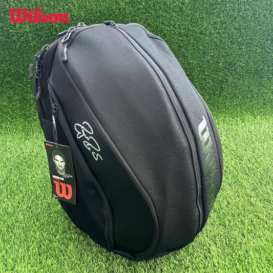 Wilson Roger Federer DNA Tennis Backpack PU Design Racket Sport Tennis Bag Max For 3 Racquets with ‎Insulation Pocket