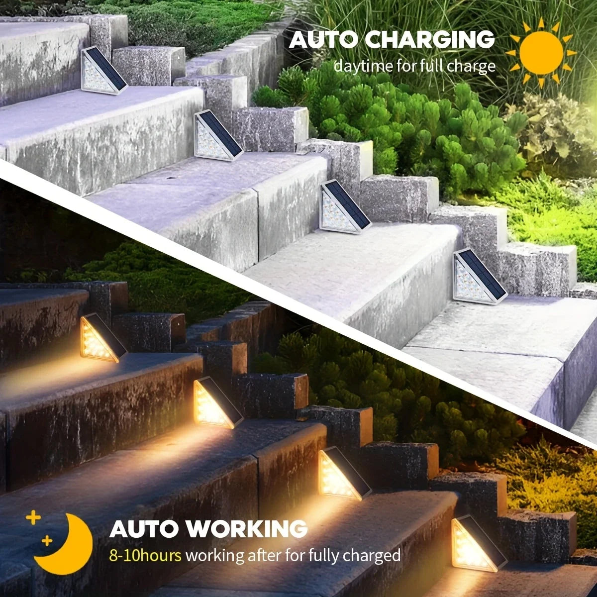 2PC Solar Garden Lights, Stair Step Lights, Outdoor Waterproof Sensor Step Lights, Home Base Lights, Lighting Pathway Lamps, Fen