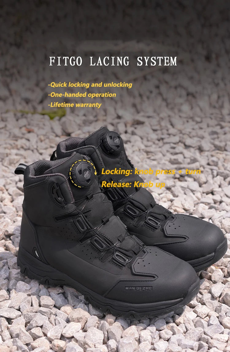 FEHER Motorcycle Boots BOA System CE Level 2 Foot Protection Hiking Shoes Waterproof All Season for Rider and Wilderness Climber