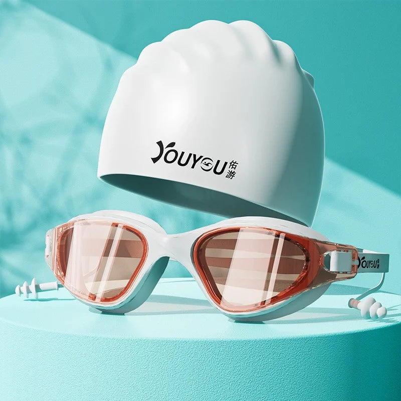 HD Anti-fog Swimming Goggles with Earplugs Adult Men Women  Leak Proof Adjustable high-quality Silicone Swim Protection EYEWEAR